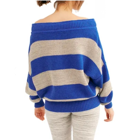 Free People Cassidy Off-the-Shoulder Pullover Top Stripe - Picture 2 of 6